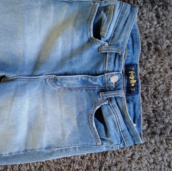 Indigo Rein Patchwork Flare Jeans Size 7 Y2K Boho Colorblock Raw Hem - Picture 8 of 13